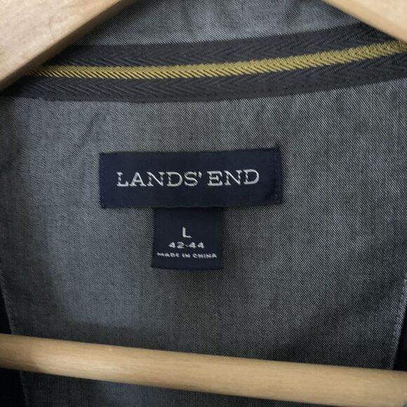 Lands' End Mens L 42-44 Sweater Blue 1/4 Half Zip Pullover Jacket Chest Pockets - Picture 2 of 5